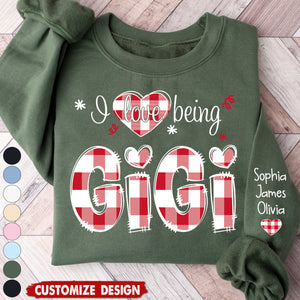 Personalized I love being Grandma Buffalo Plaid And Grandkids Sweatshirt