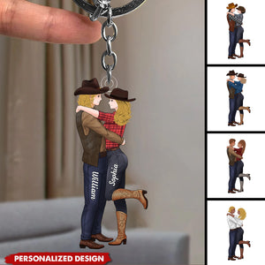 To My Wife Meeting You Was Fate-Personalized Couple Cowboy Keychain