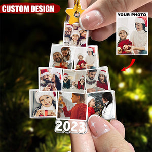 Custom Year & Photo - Photo Family-Couple-Pet Tree Christmas - Personalized Acrylic Photo Ornament