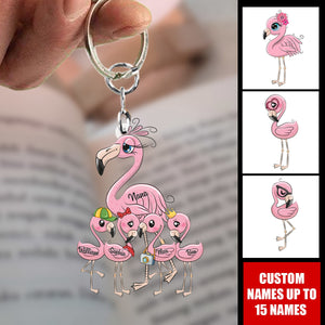 Grandma Love Flamingo - Personalized Acrylic Keychain - Gift For Mom, Grandma