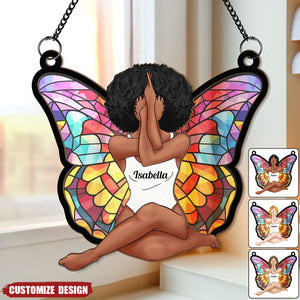 Girl Butterfly - Personalized Window Hanging Suncatcher Ornament