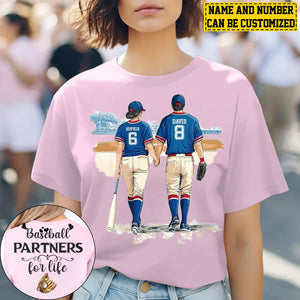 Baseball Partners For Life-Personalized Couple Baseball Two-sided T-shirt-Gift For Baseball Lovers