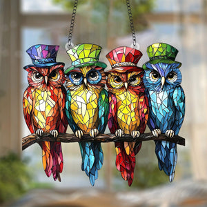 Whimsy Wonders Four Colorful Owls Suncatcher-Gift for Mom, Grandma,Family,Friends