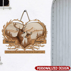 Personalized Deer Love Mountains Metal Sign - Gift For Couple, Husband, Wife, Anniversary