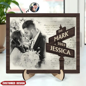 Custom Photo First Anniversary Gift For Couples Family - Personalized 2-Layered Wooden Plaque With Stand