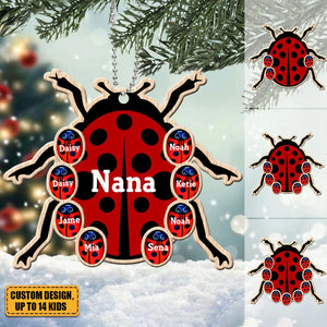 Personalized Grandma Bugs & Kid Custom Name Wooden Ornament