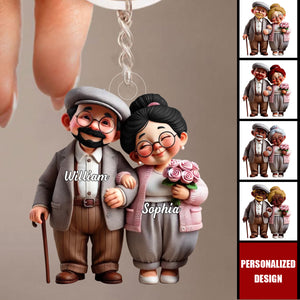 Old Cartoon Couple Holding Hand-Personalized Keychain-Valentine's Gift