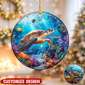 Personalized Sea Turtle Christmas Ceramic Ornament Gift For Turtle Lover-2024 New Release