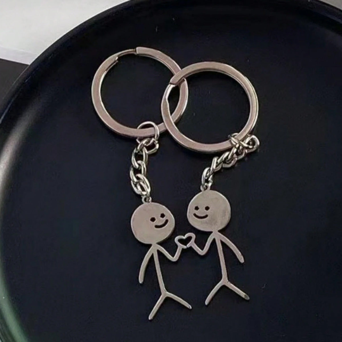 Couple Heart Matching Stainless Steel Keychain - Anniversary Gift For Wife Husband