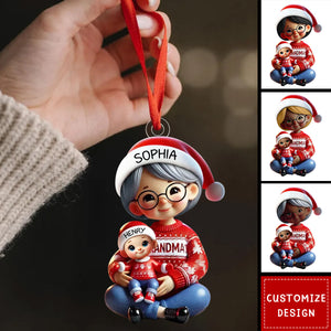 Grandma Grandkids Sitting Crossed Legs Personalized Christmas Ornament-2024 New Release