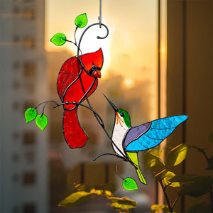 Hummingbird Stained Memorial Window Hanging Suncatcher Ornament Gift For Bird Lovers