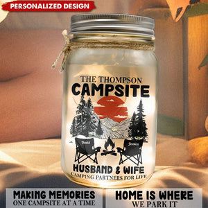 Husband & Wife Camping Partners For Life - Personalized Mason Jar Light