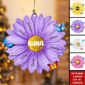 Grandma With Grandkids Flower Personalized Wood Ornament - 2024 New Release