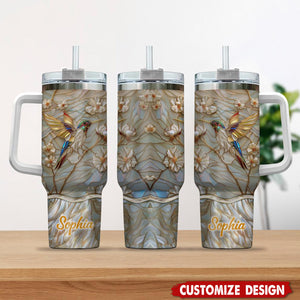 Personalized Hummingbird 40oz Tumbler With Handle - Gift For Bird Lovers