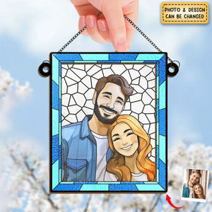 Custom Photo Love You More Every Day - Couple Personalized Window Hanging Suncatcher