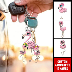 Grandma Love Flamingo - Personalized Acrylic Keychain - Gift For Mom, Grandma