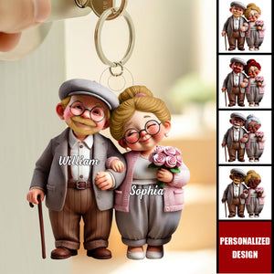 Old Cartoon Couple Holding Hand-Personalized Keychain-Valentine's Gift