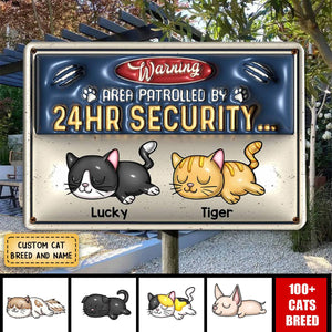 Warning Area Patrolled By Cute Sleeping Cats Personalized 3D Inflated Metal Sign, Gift for Cat Mom, Cat Dad, Cat Lovers