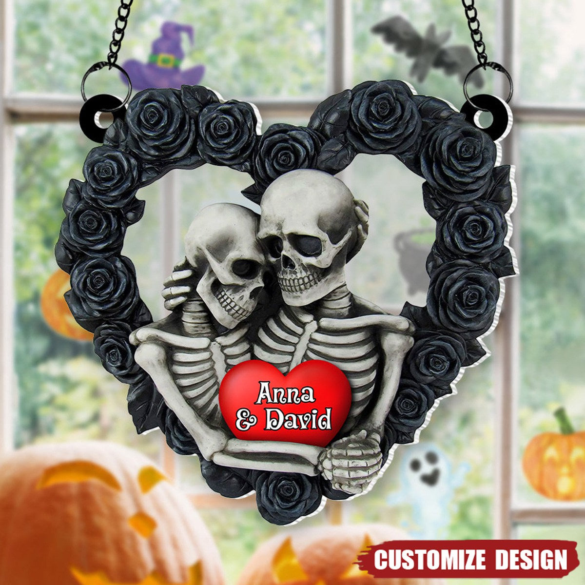 Skeleton Couple Personalized Window Hanging Suncatcher Ornament