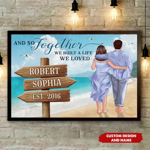 Personalized Couple Embracing & Walking On The Beach Poster - Gift For Couple,Boyfriend, Girlfriend, Husband, Wife