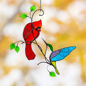 Hummingbird Stained Memorial Window Hanging Suncatcher Ornament Gift For Bird Lovers