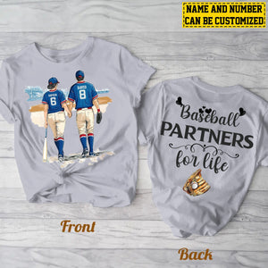 Baseball Partners For Life-Personalized Couple Baseball Two-sided T-shirt-Gift For Baseball Lovers