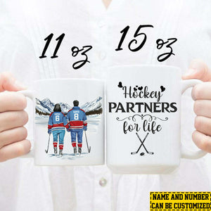 Hockey Partners For Life-Personalized Hockey Couple Mug-Gift For Hockey-Loving Couple