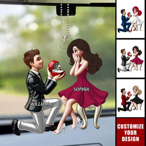 Personalized Newly Engaged Gift,Custom Just Engaged Valentine's Day Gifts for Couples Transparent Acrylic Car Ornament