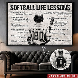 New Release - Personalized Softball Life Lessons Poster- Gift For Softball Lovers