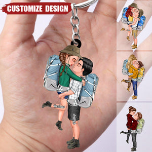 Doll Couple Camping Kissing Hugging, Camping For Life Personalized Keychain