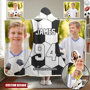 Personalized Photo Wearable Blanket Hoodie - Gift For Soccer,Volleyball,Football Lovers