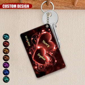 Double Heart Personalized Couple Keychain, Anniversary Gift for Couple