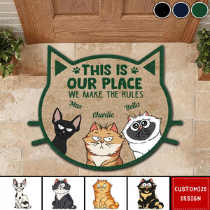 Funny Cartoon Cats We Make The Rules - Personalized Custom Shaped Doormat