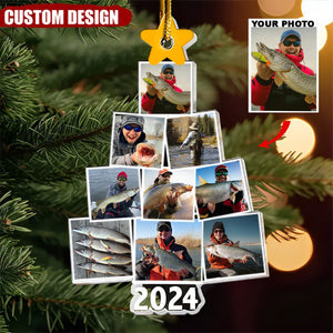 Custom Year & Photo - Photo Family-Couple-Pet Tree Christmas - Personalized Acrylic Photo Ornament