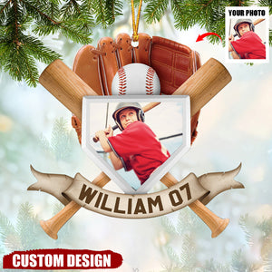 Christmas Gift For Baseball Son - Personalized Acrylic Photo Ornament