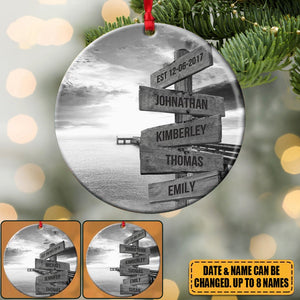 Personalized Lake Dock Multi-Names Christmas Ceramic Ornament