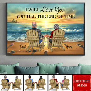 Old Couple Sitting Together Sunset Beach Landscape Personalized Poster-Gift For Couple