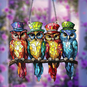 Whimsy Wonders Four Colorful Owls Suncatcher-Gift for Mom, Grandma,Family,Friends