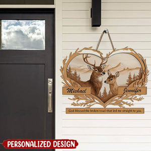 Personalized Deer Love Mountains Metal Sign - Gift For Couple, Husband, Wife, Anniversary