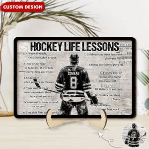 Personalized Hockey Life Lesson 2-Layered Wooden Plaque - Gift For Hockey Lovers