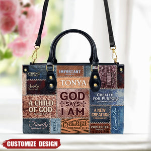 God Says I Am - Personalized Leather Handbag With Zipper