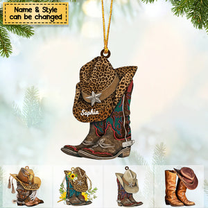 Personalized Boots And Hat Cowboy / Cowgirl Acrylic Christmas Ornament