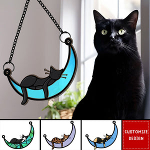 Sleeping Cat / Dog On Moon - Personalized Window Hanging Suncatcher Ornament