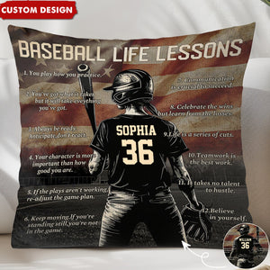 Personalized American Baseball Life Lesson Pillow - Gift For Baseball Lovers