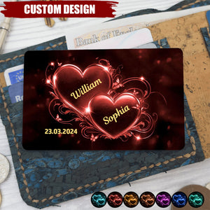 Double Heart Personalized Couple Wallet Card, Anniversary Gift for Couple