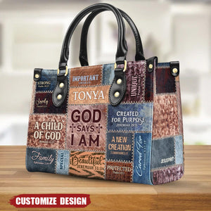 God Says I Am - Personalized Leather Handbag With Zipper