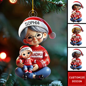 Grandma Grandkids Sitting Crossed Legs Personalized Christmas Ornament-2024 New Release