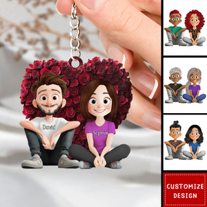 Couple With Rose Heart - Personalized Acrylic Keychain-Gift For Couple