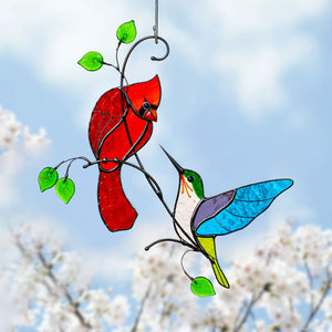 Hummingbird Stained Memorial Window Hanging Suncatcher Ornament Gift For Bird Lovers