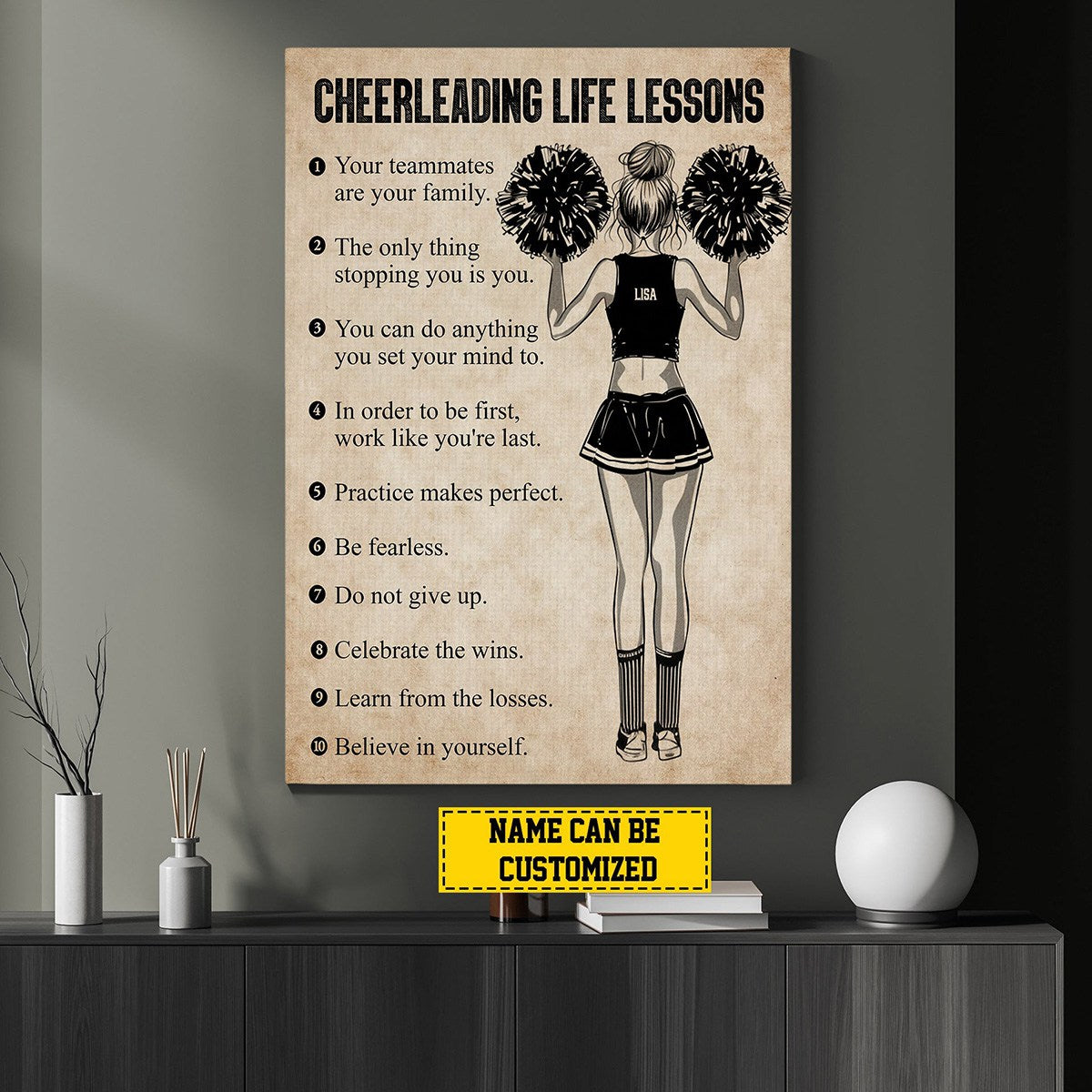 Personalized Cheerleading Life Lessons Girl Motivational  Poster-Gift For Cheerleading Lovers